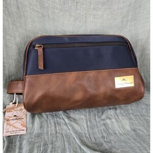 Tommy Bahama Men's Toiletry Bag Travel Dopp kit Faux Leather Navy Blue Brown